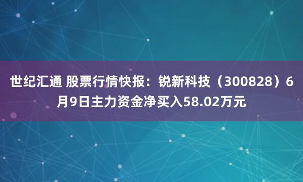 世纪汇通 股票行情快报：锐新科技（300828）6月9日主力资金净买入58.02万元