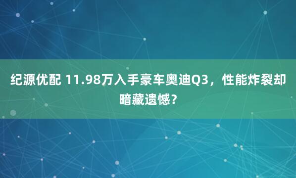 纪源优配 11.98万入手豪车奥迪Q3，性能炸裂却暗藏遗憾？